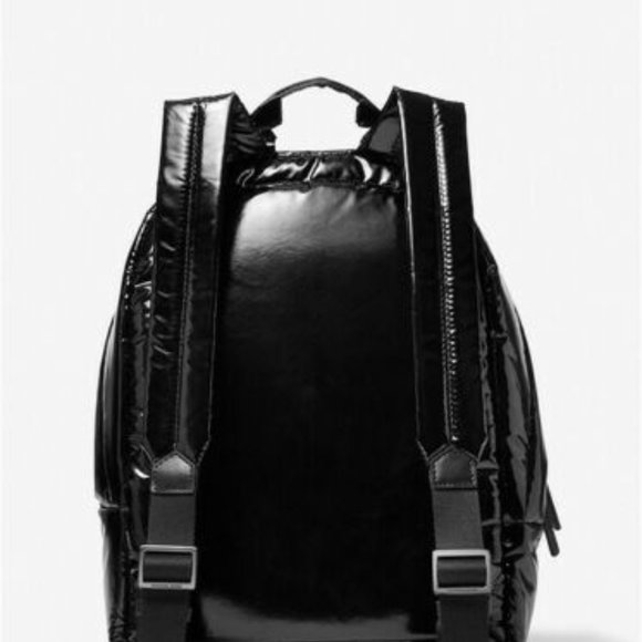 MICHAEL KORS Rae Medium Quilted Shiny Black Metallic Cotton Blend Backpack NEW - Picture 2 of 4